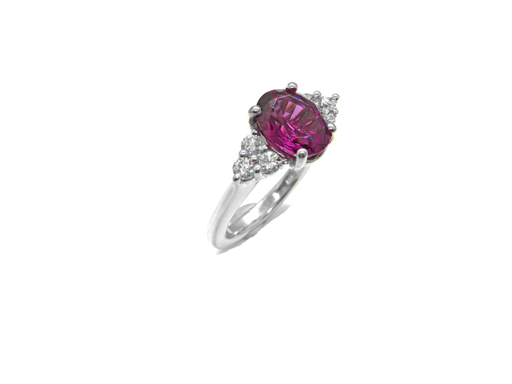 Platinum Rhodolite Garnet & Diamond Ring