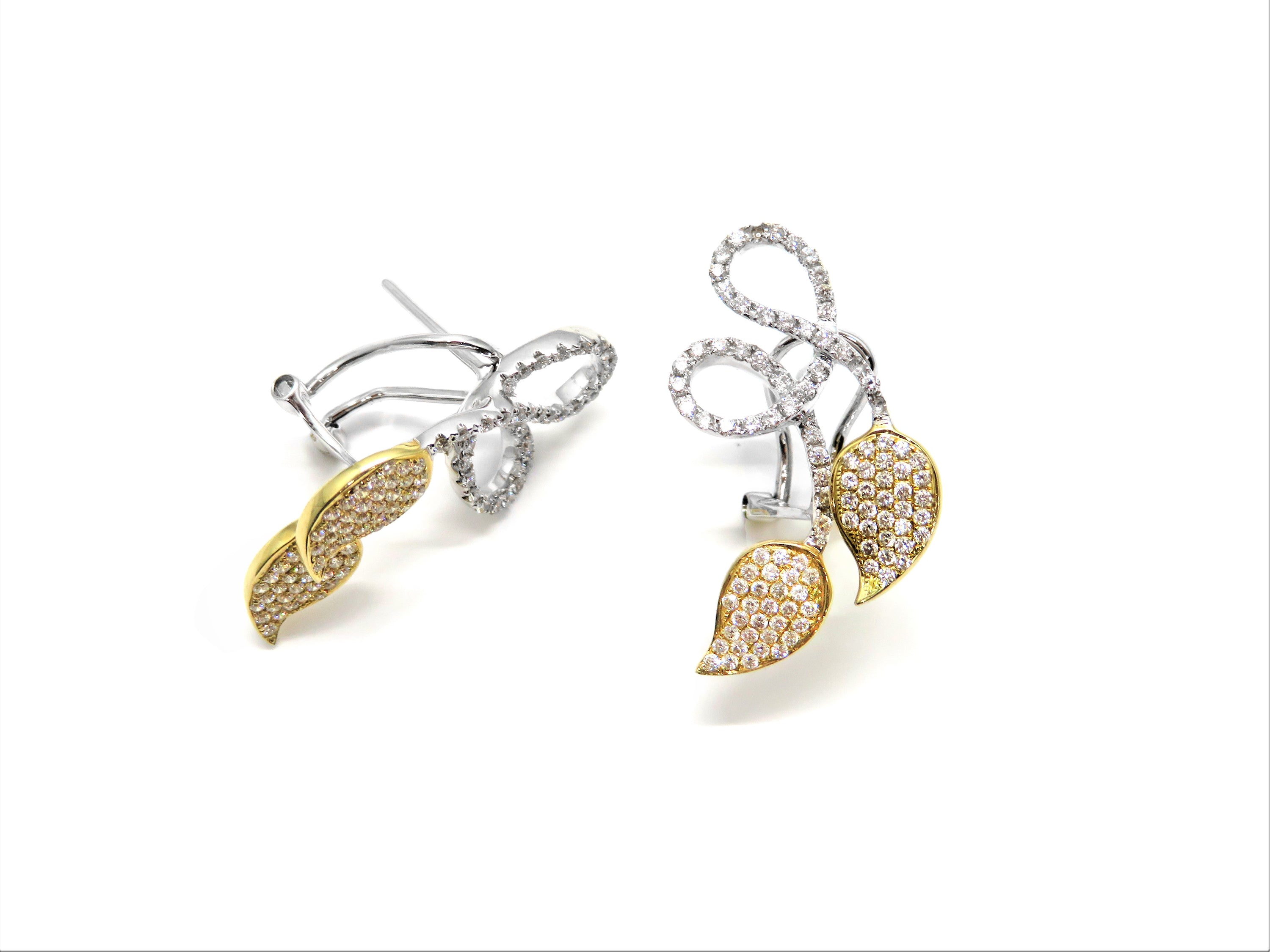 14K Two-Tone Diamond Leaf Earrings