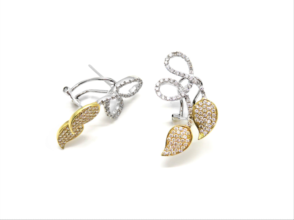 14K Two-Tone Diamond Leaf Earrings