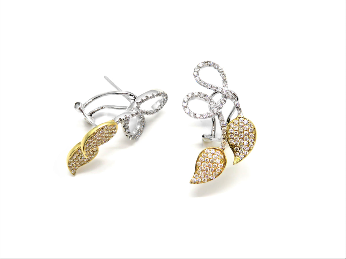 14K Two-Tone Diamond Leaf Earrings