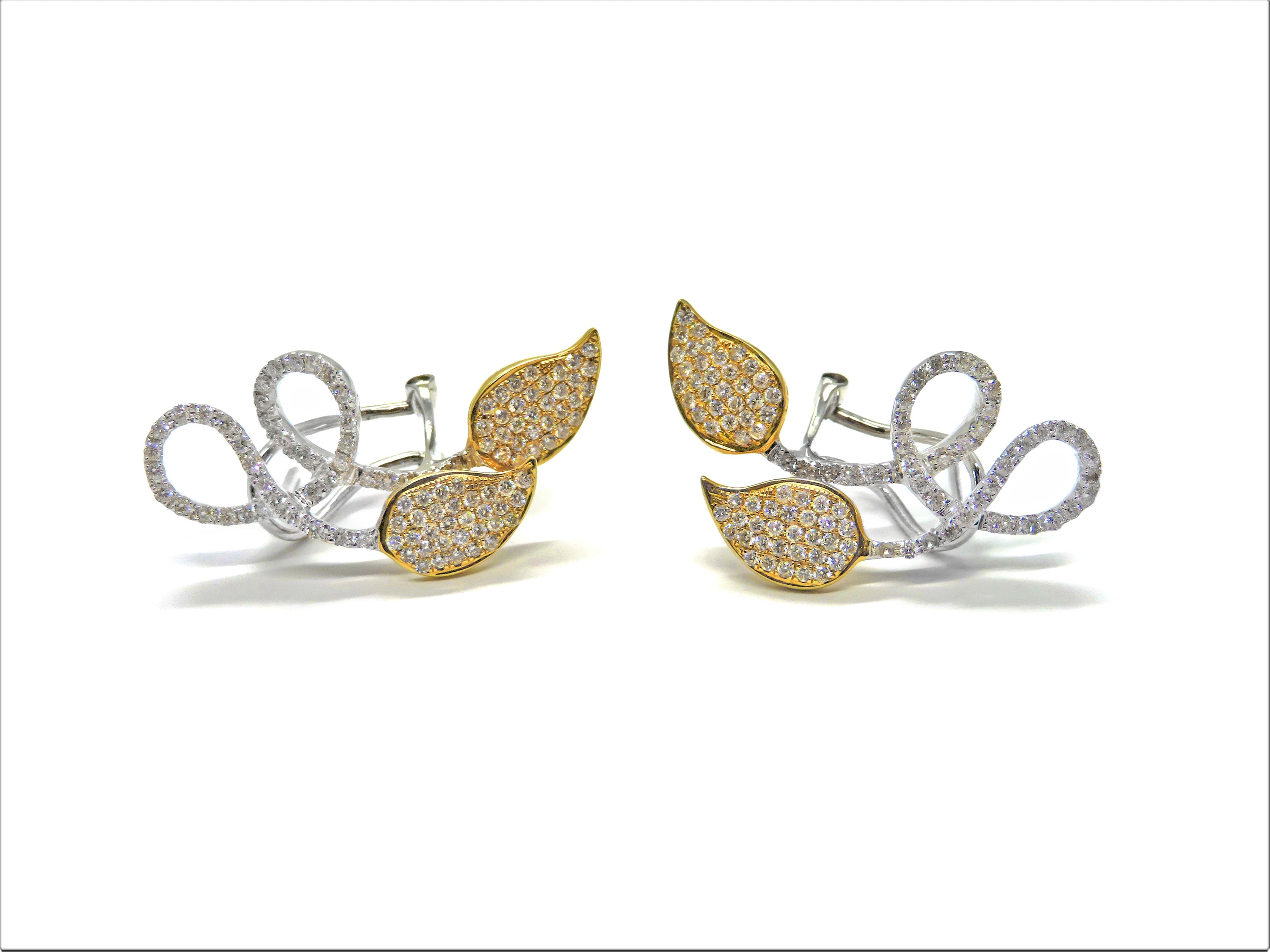 14K Two-Tone Diamond Leaf Earrings