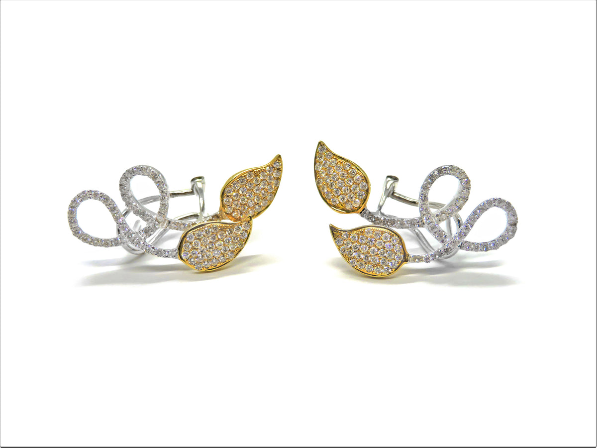 14K Two-Tone Diamond Leaf Earrings