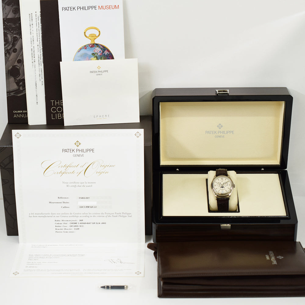 Calatrava Annual Calendar Moon Phase Complications Selfwinding 39mm White Gold 5146G-001