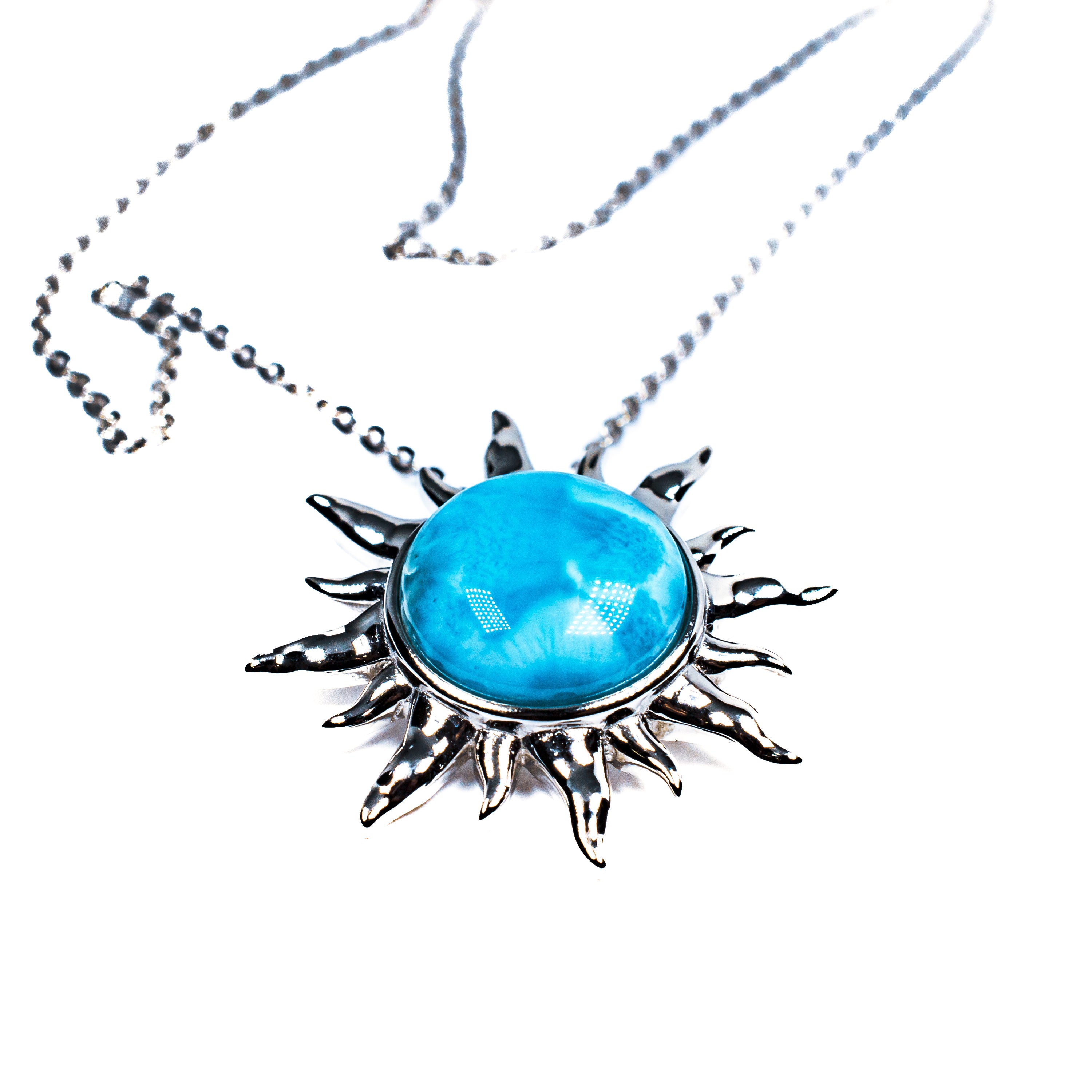 Sterling Silver Larimar Sunburst Pendant Necklace