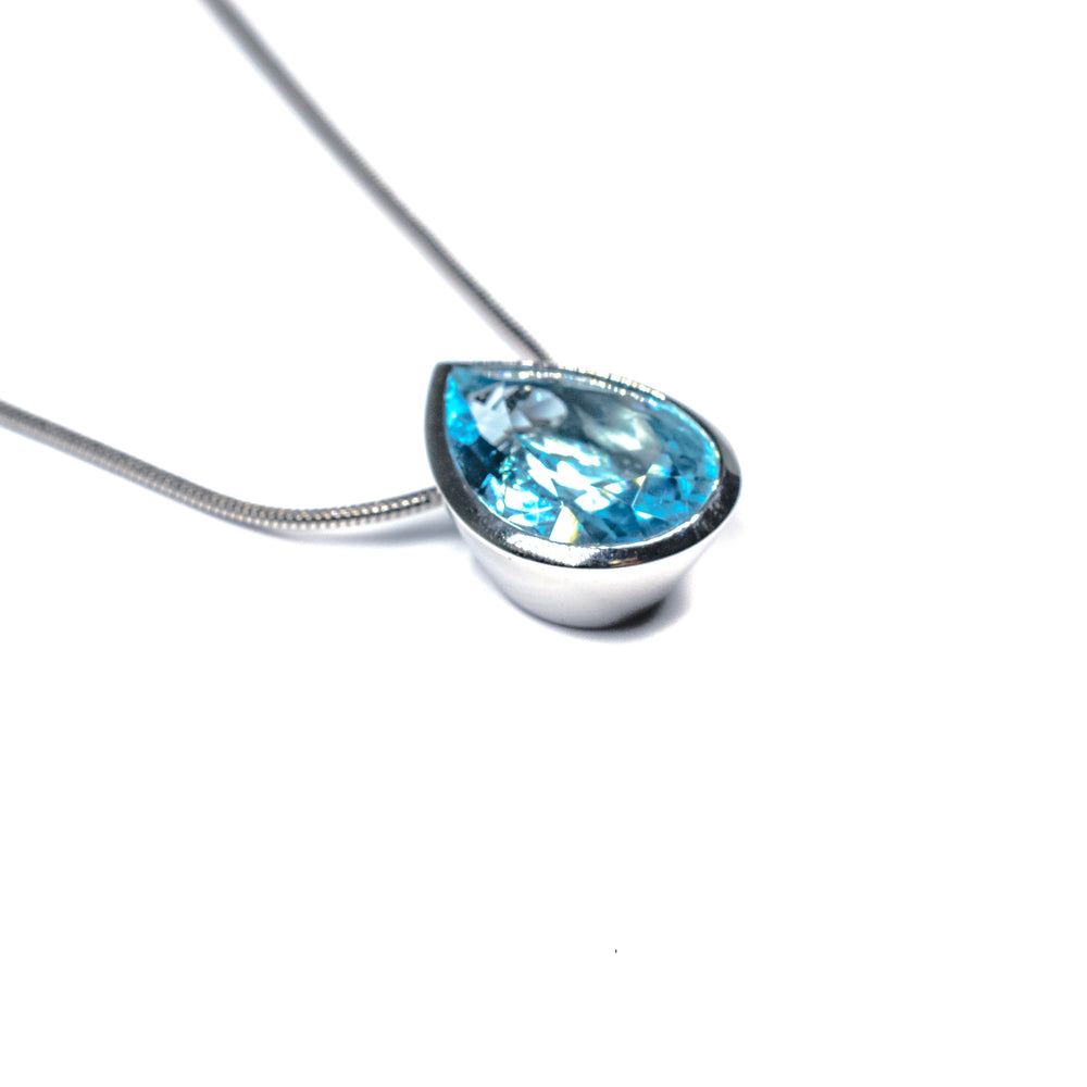 Silver Sky Blue Topaz Teardrop Necklace