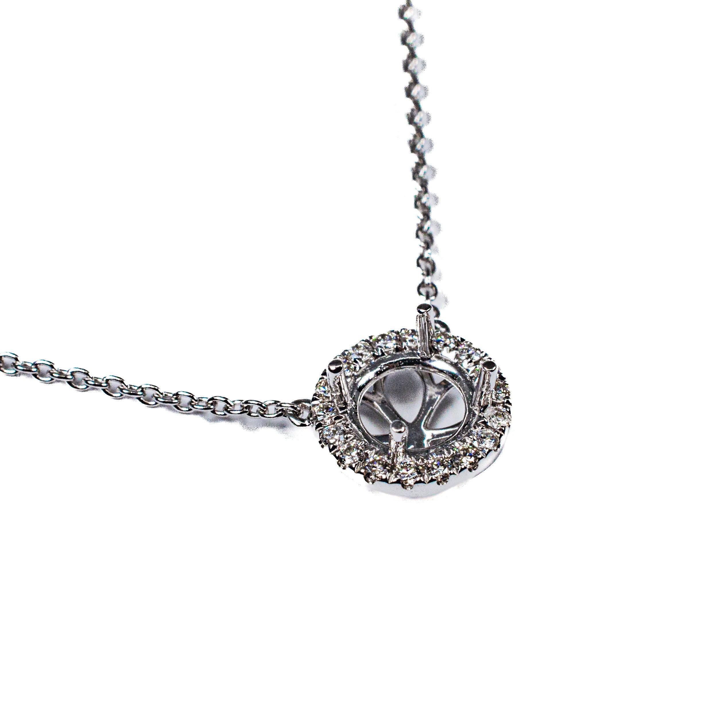 14kt White Gold Round Diamond Halo Pendant with Adjustable Chain Necklace