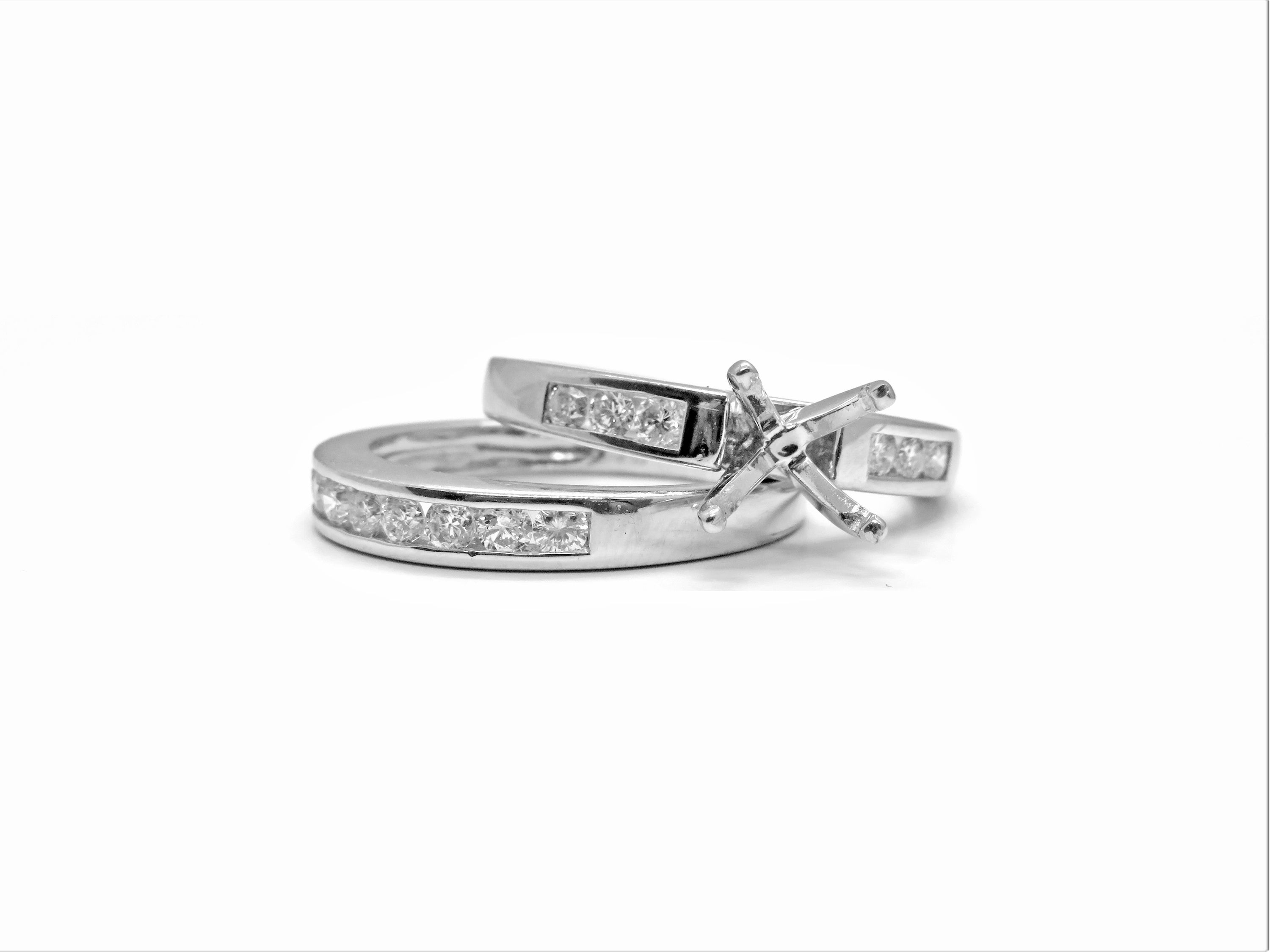 Platinum Diamond Engagement Semi-mount with Matching Diamond Wedding Band Set