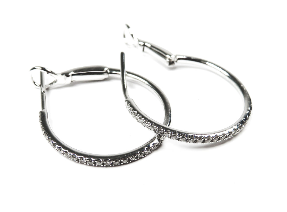 14kt White Gold Thin Hoop Diamond Earrings