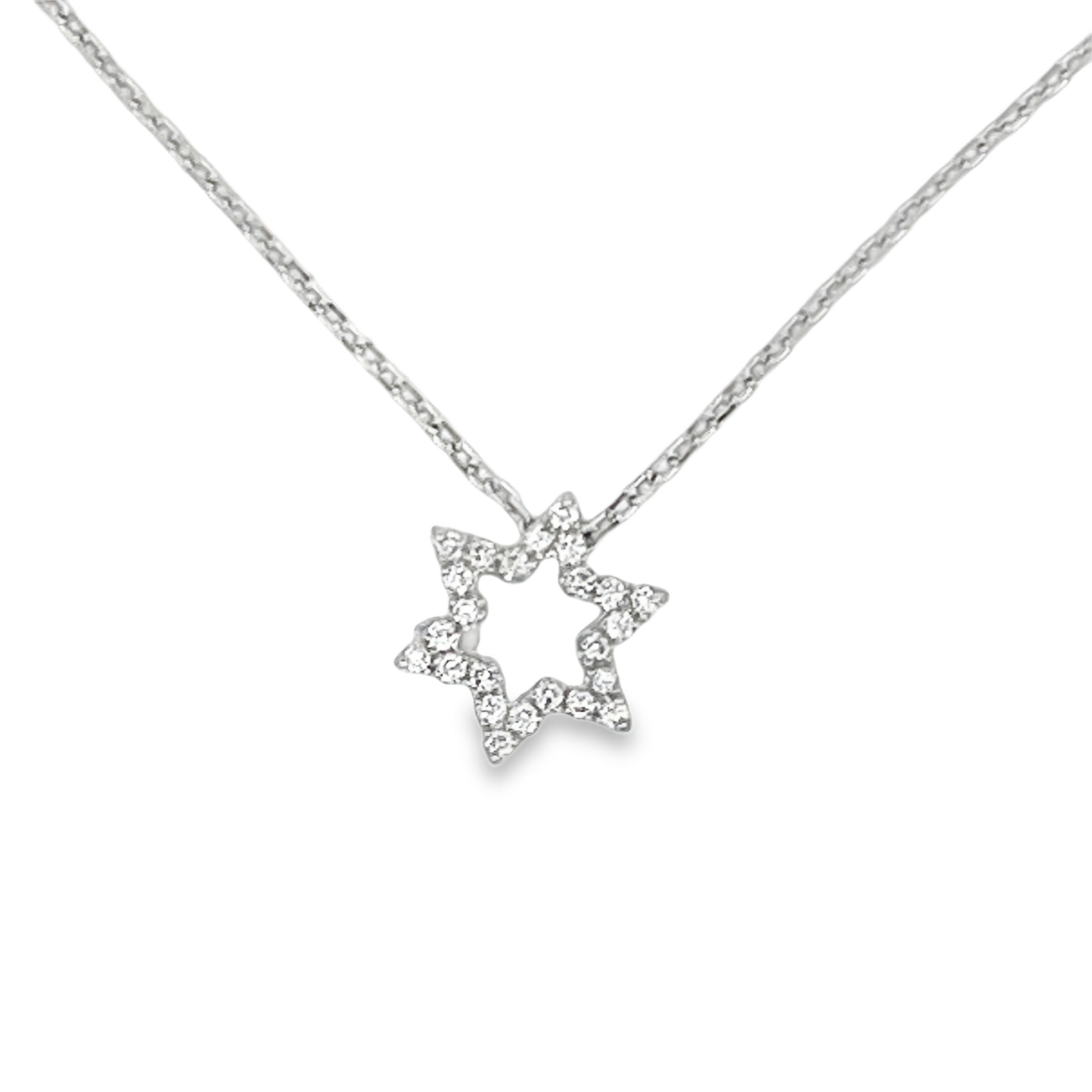 18K White Gold Diamond Star of David Pendant Necklace