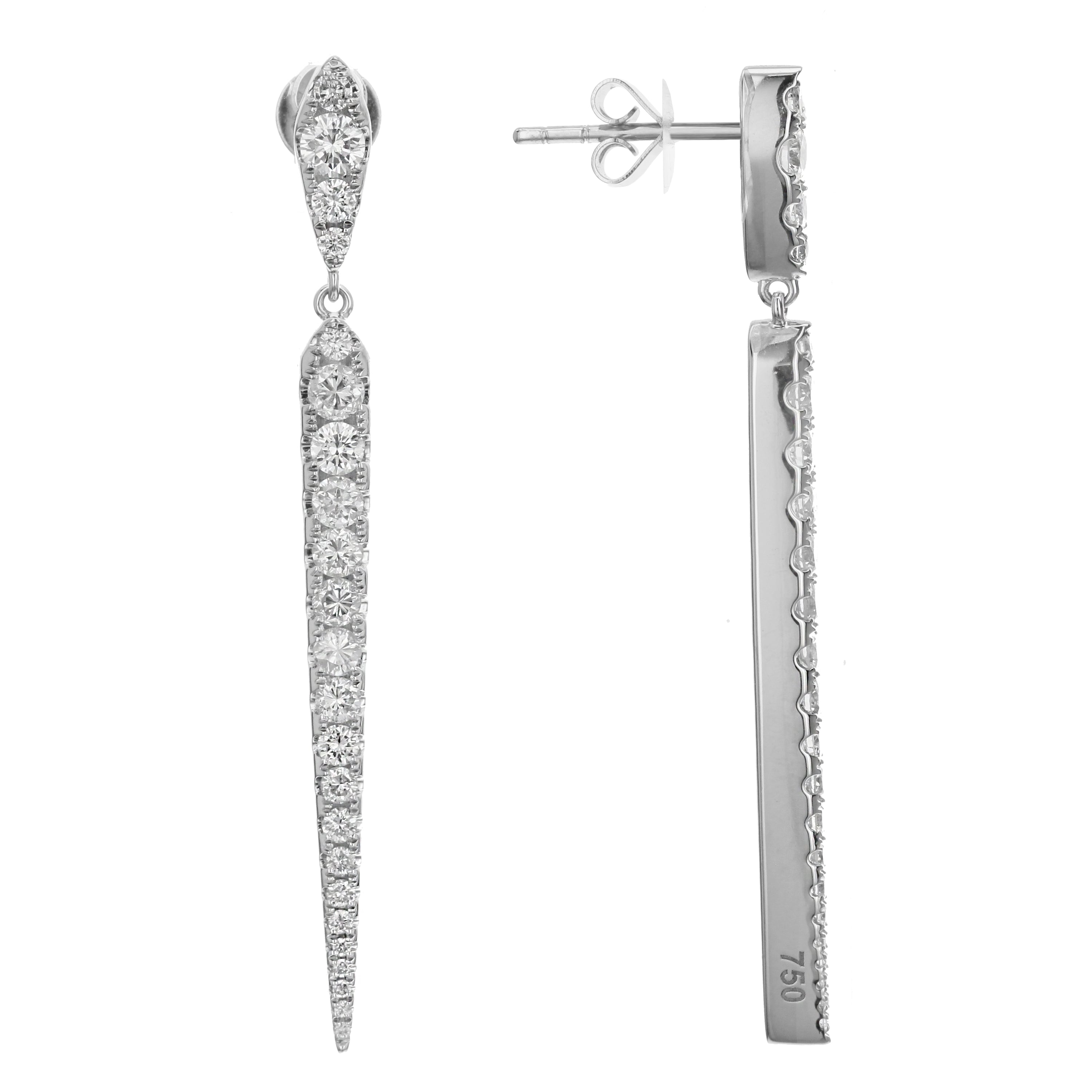 18K Yellow Gold Diamond Line Drop Earrings