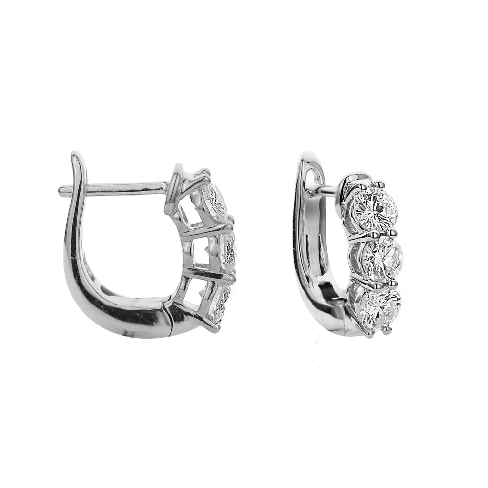 18K White Gold Diamond Huggie Hoop Earrings 1.00 Carat