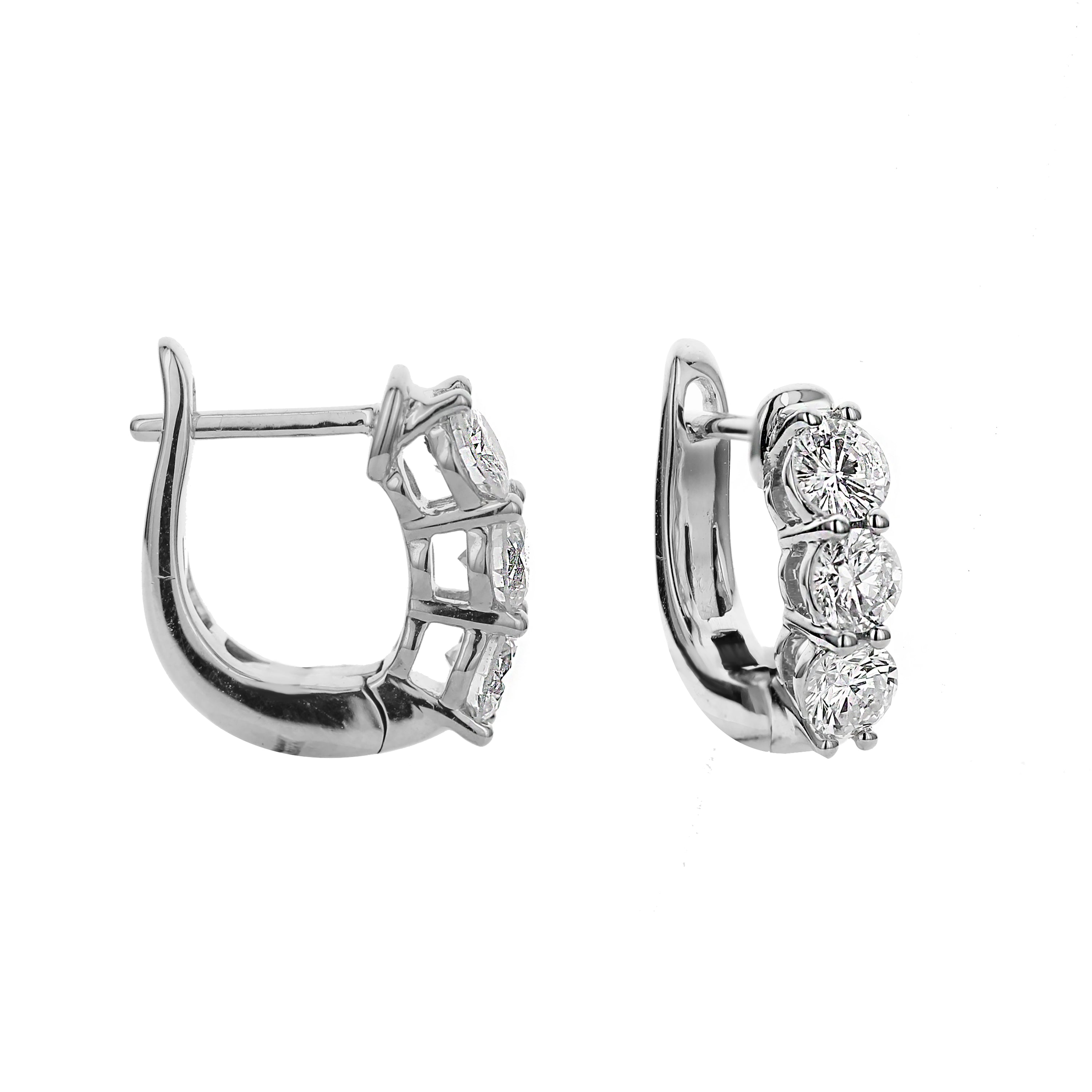 18K White Gold Diamond Huggie Hoop Earrings 1.00 Carat
