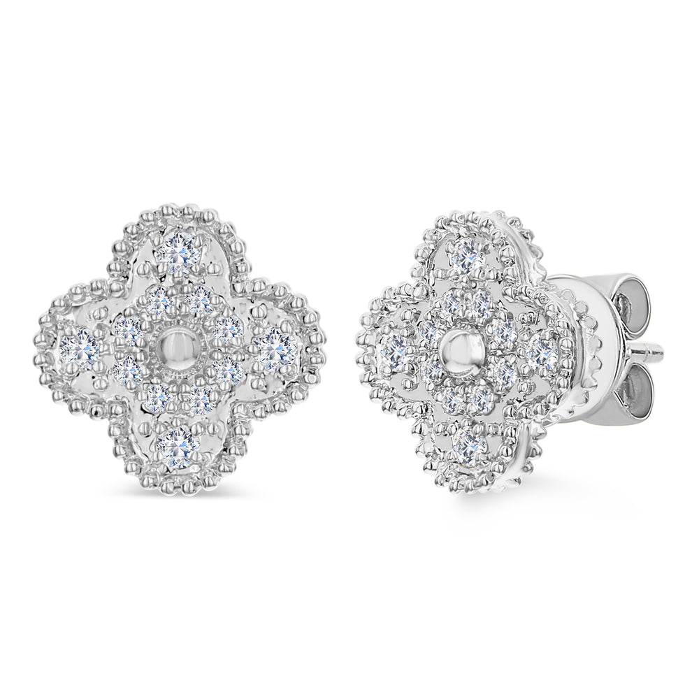 18K White Gold Diamond Flower Stud Earrings