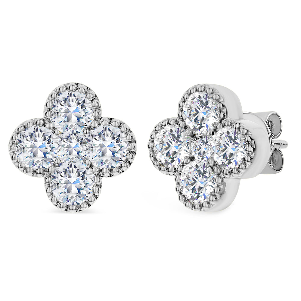 18K White Gold Diamond Flower Stud Earrings