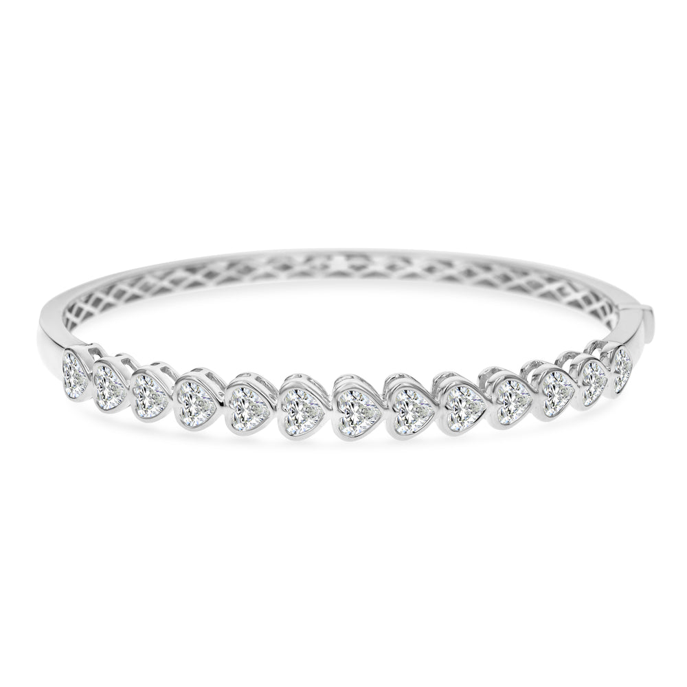 18K White Gold Diamond Heart Bangle Bracelet 4.25 Carat