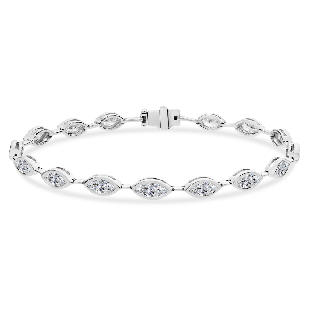18K White Gold Bezel Set Marquise Diamond Bracelet 5.25 Carat