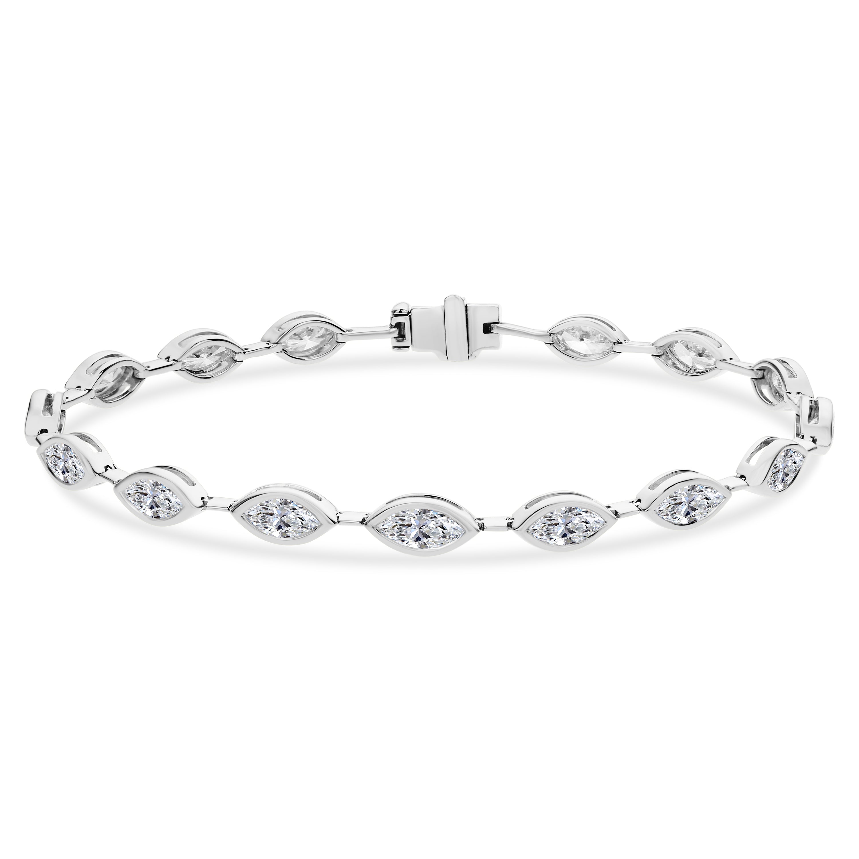 18K White Gold Bezel Set Marquise Diamond Bracelet 5.25 Carat