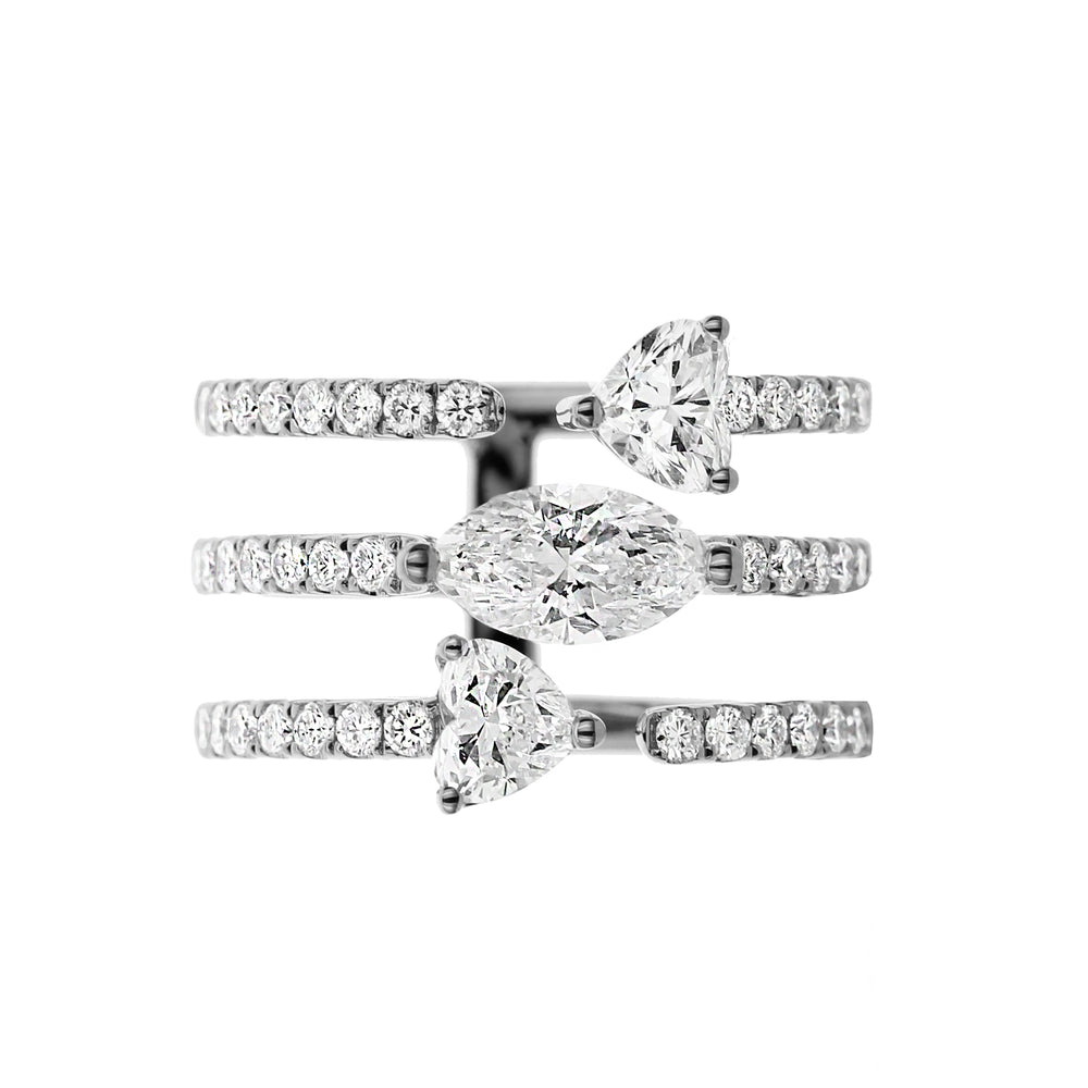 18K White Gold Diamond Ring with Marquise, Round & Heart Diamonds