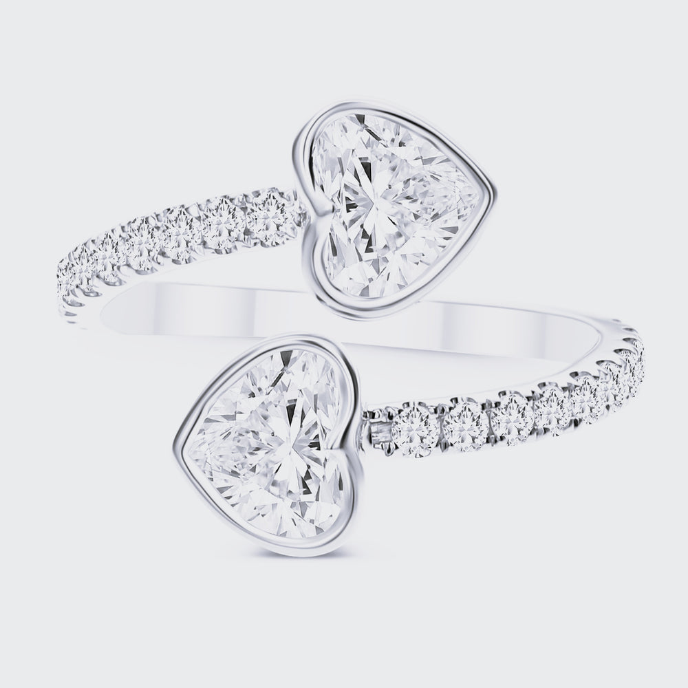 18K White Gold Heart & Round Diamond Wrap Ring