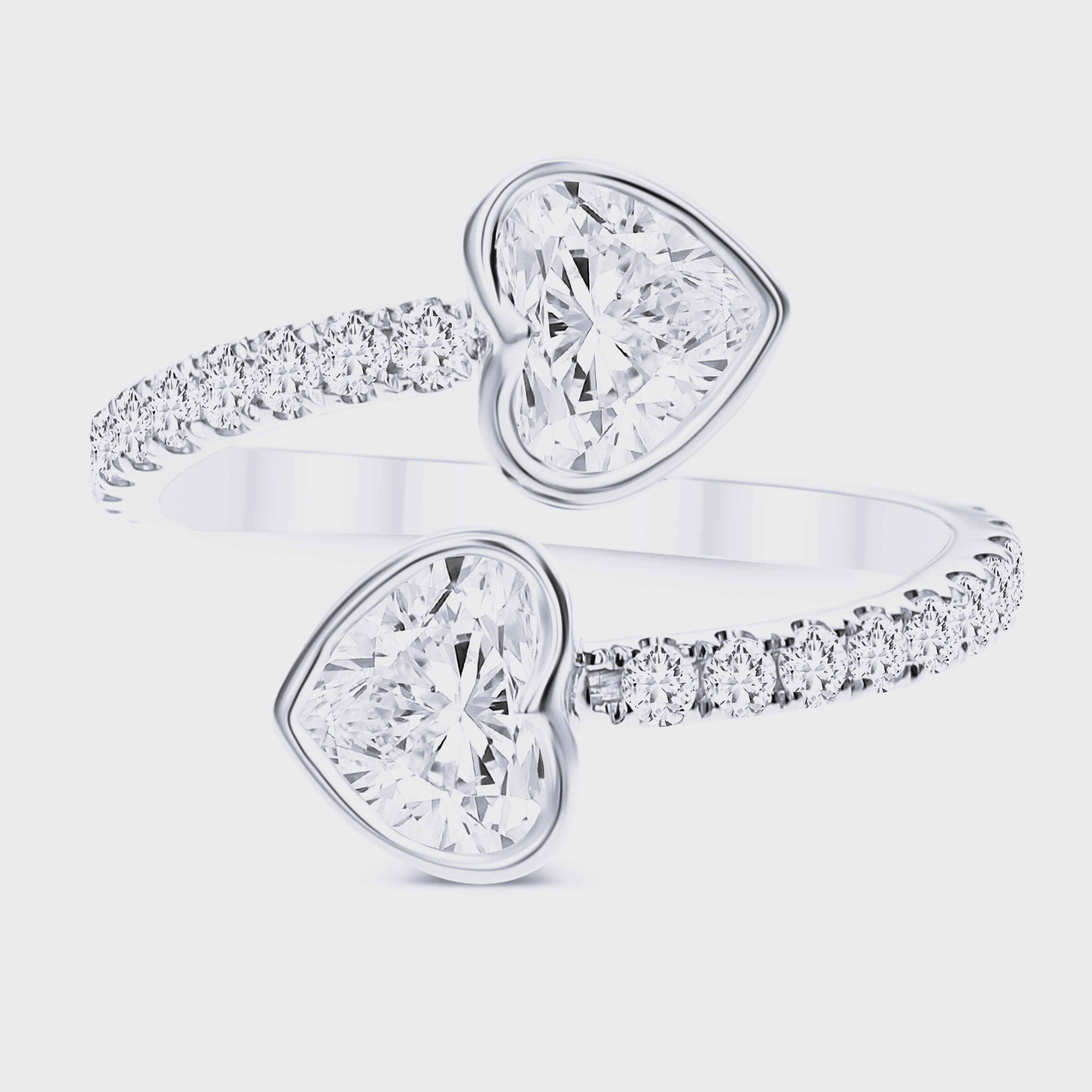 18K White Gold Heart & Round Diamond Wrap Ring
