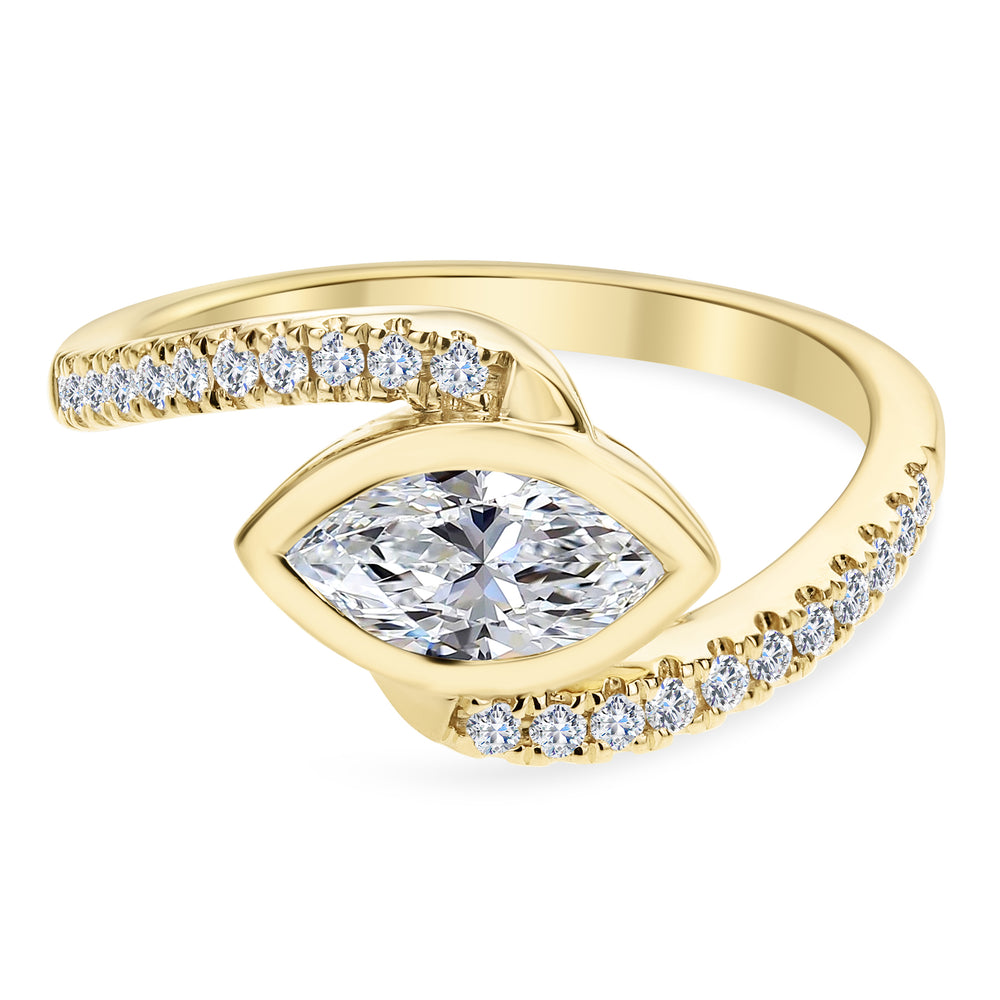 18K Gold Marquise & Round Diamond Ring – Modern Wrap Style Ring