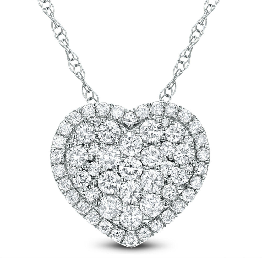18K Gold Diamond Heart Pendant Necklace – 1.00 Carat Pavé Diamond Heart