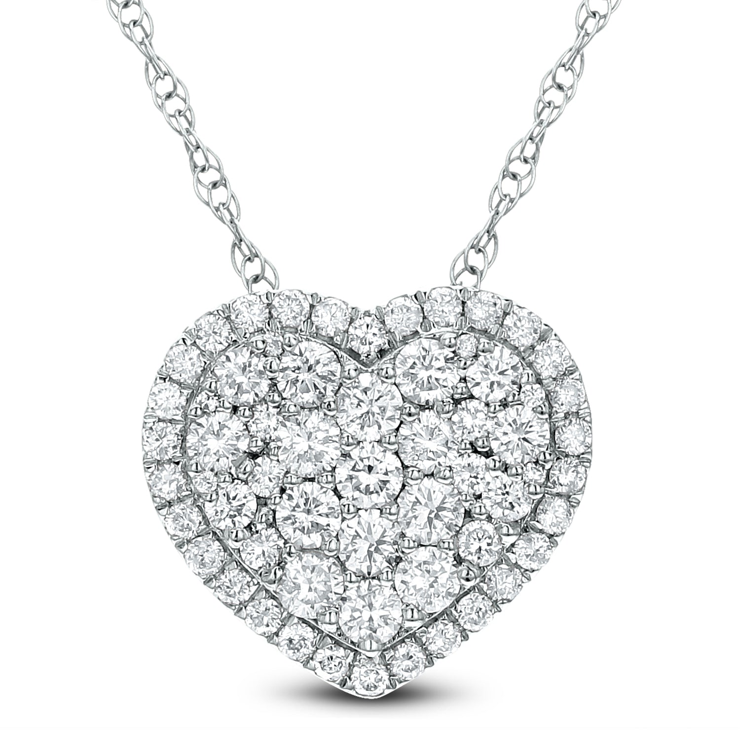 18K Gold Diamond Heart Pendant Necklace – 1.00 Carat Pavé Diamond Heart