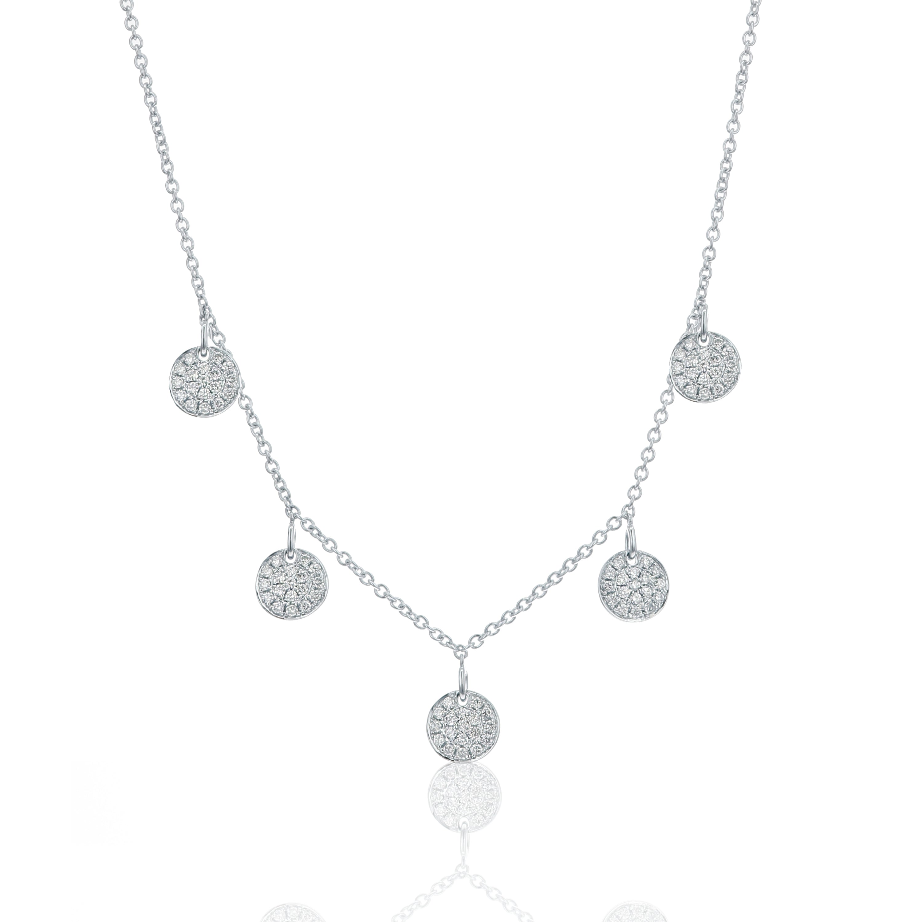18K White Gold 5-Station Diamond Cluster Disc Necklace