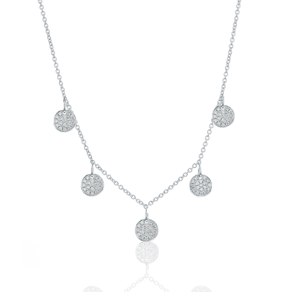 18K White Gold 5-Station Diamond Cluster Disc Necklace