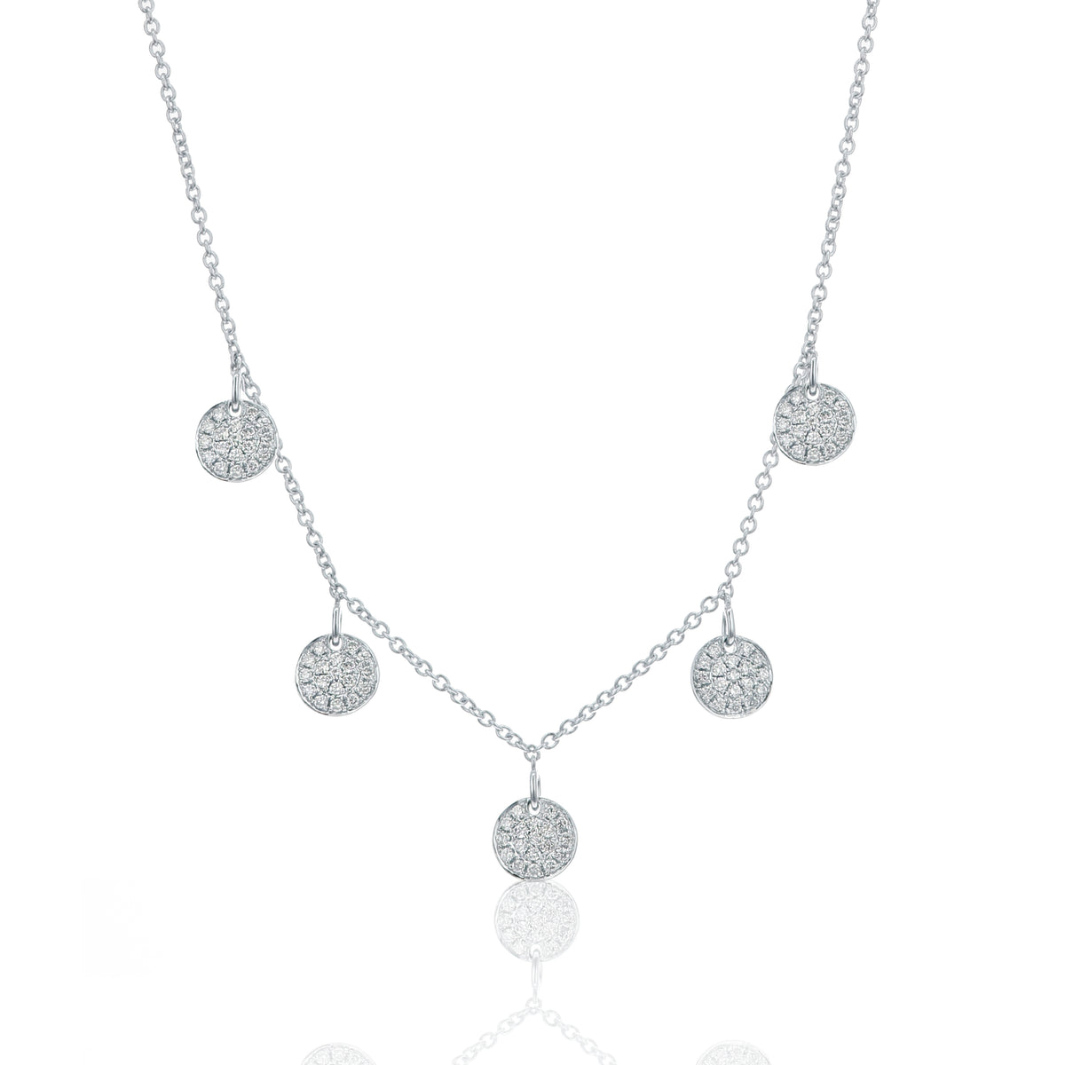 18K White Gold 5-Station Diamond Cluster Disc Necklace