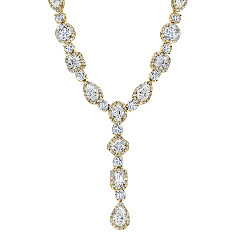 18K Yellow Gold Fancy Cut Diamond Drop Necklace (13.30cttw)