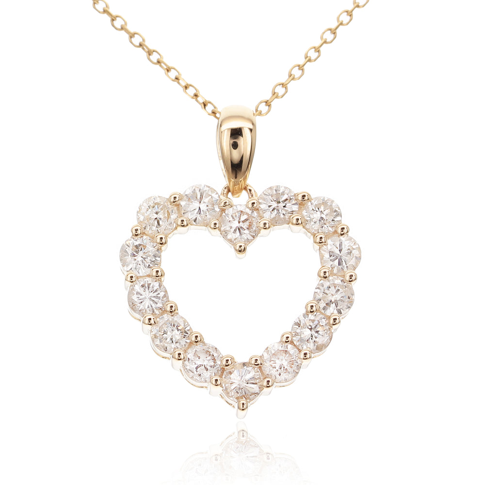 14K White Gold Diamond Open Heart Necklace – 1.01 Carat