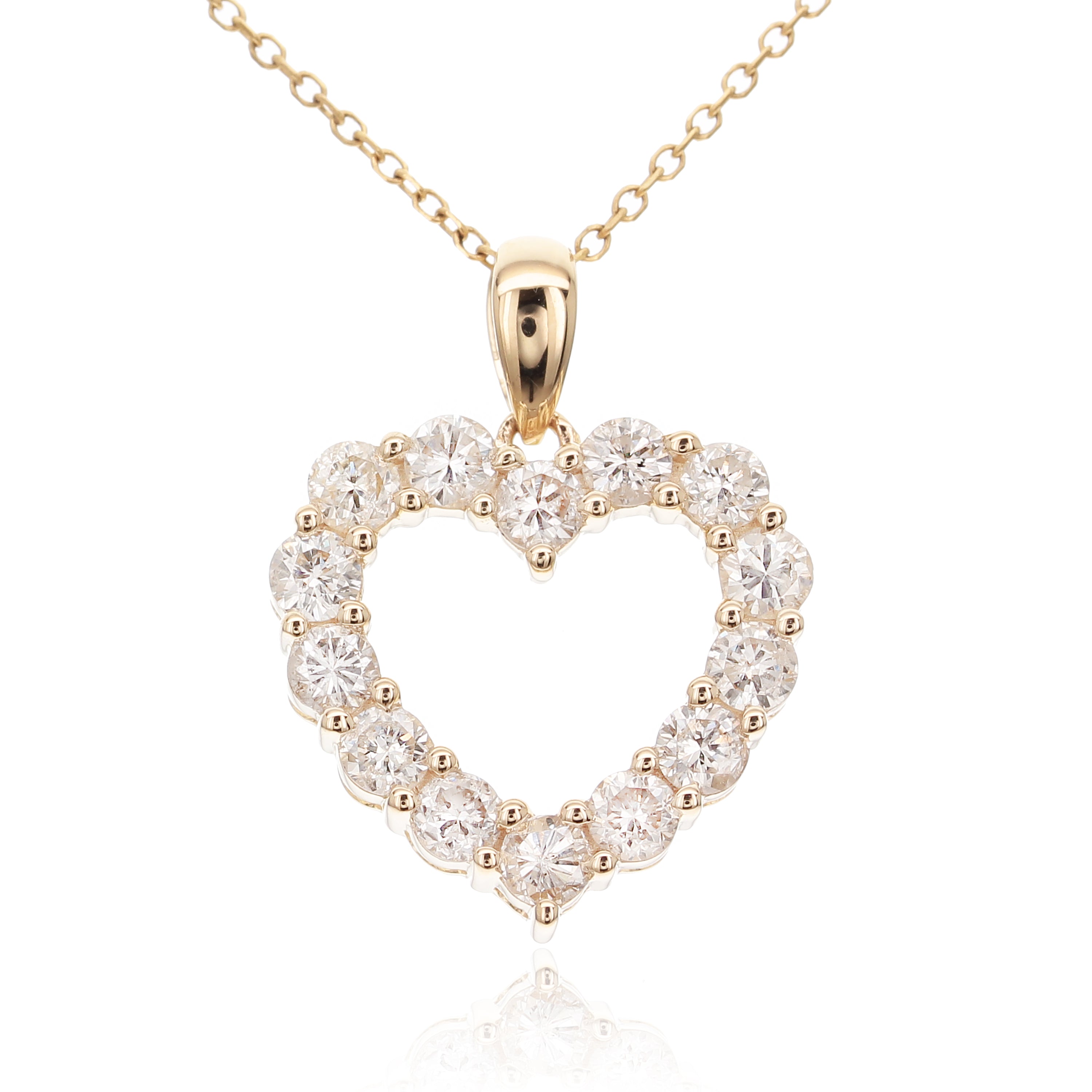 14K White Gold Diamond Open Heart Necklace – 1.01 Carat