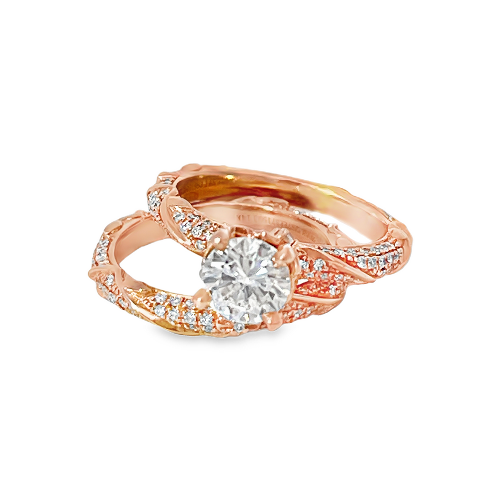 Estate Noam Carver 14K Rose Gold GIA 0.90ct Diamond Engagement Ring & Wedding Band Set – 2.15 CTW