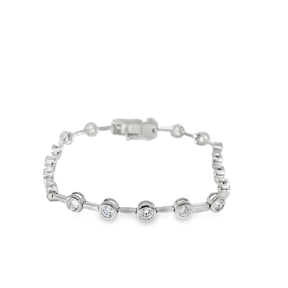 18K White Gold 3.40 CTW Bezel-Set Diamond Station Tennis Bracelet