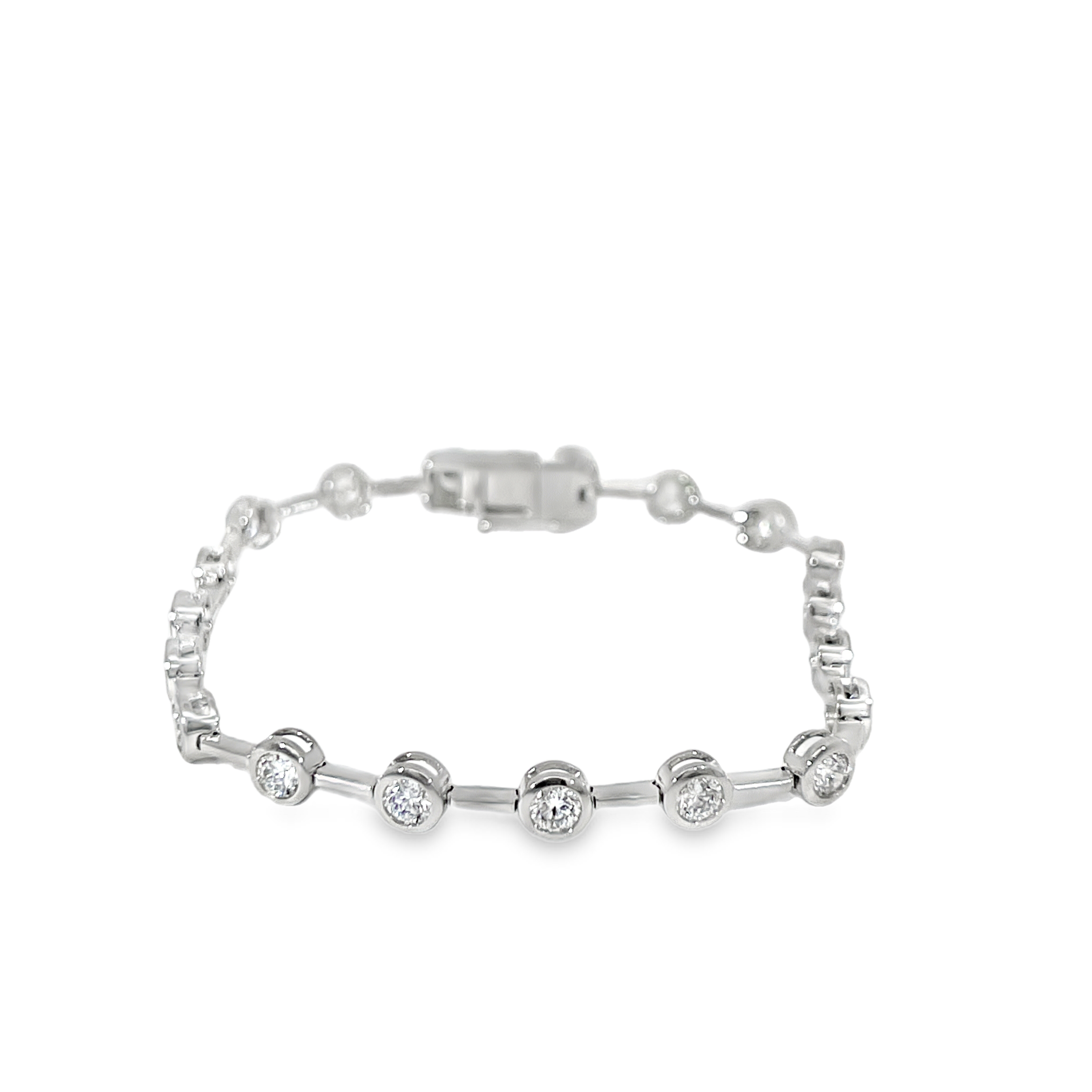 18K White Gold 3.40 CTW Bezel-Set Diamond Station Tennis Bracelet