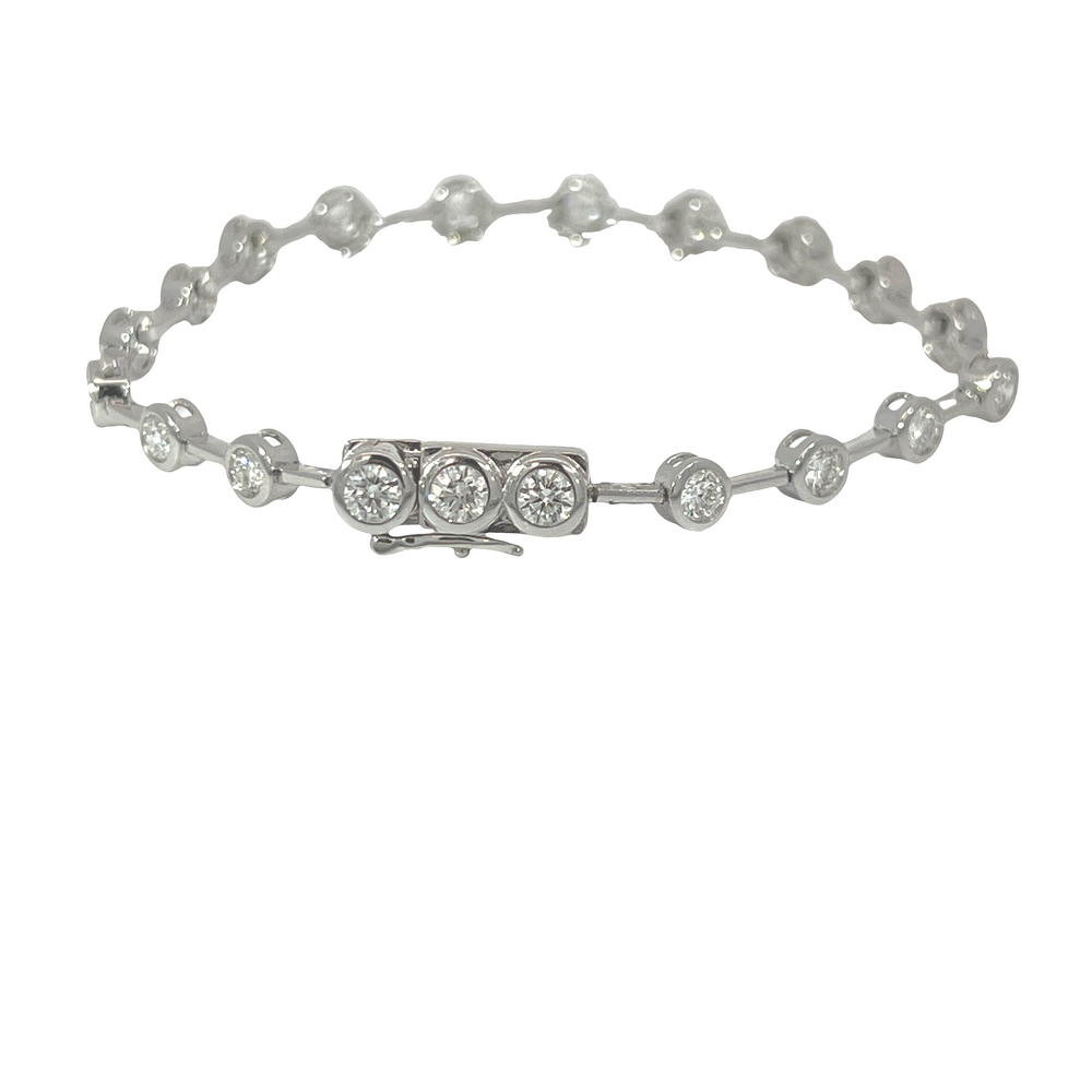 18K White Gold 3.40 CTW Bezel-Set Diamond Station Tennis Bracelet
