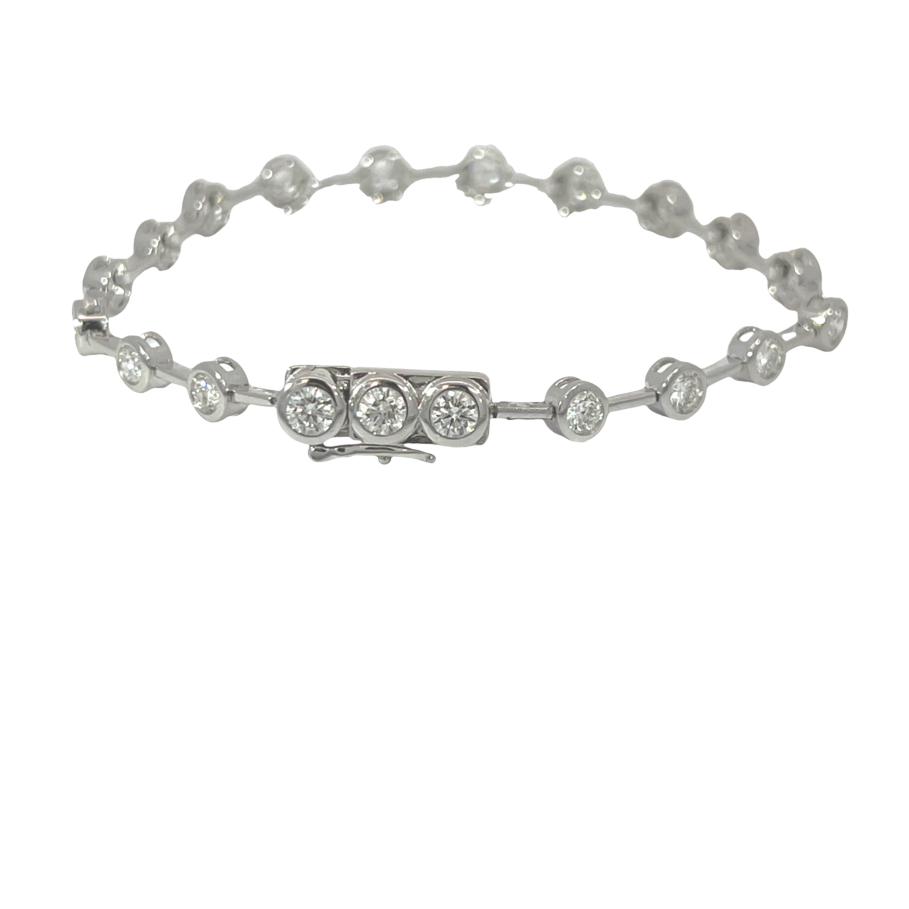 18K White Gold 3.40 CTW Bezel-Set Diamond Station Tennis Bracelet