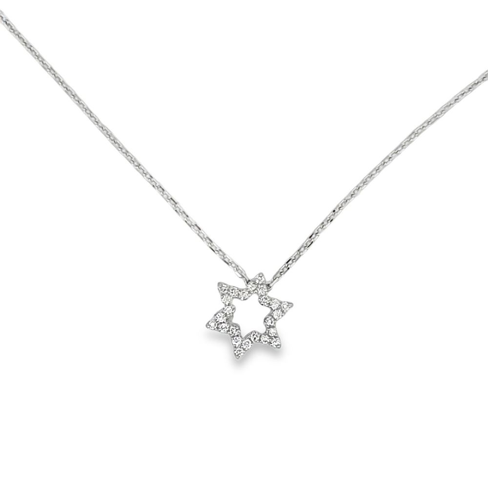 18K White Gold Diamond Star of David Pendant Necklace
