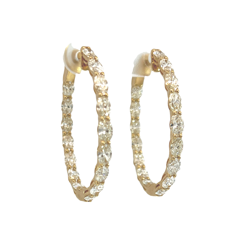 18K Yellow Gold 5.00 CTW Oval Diamond Inside-Out Hoop Earrings