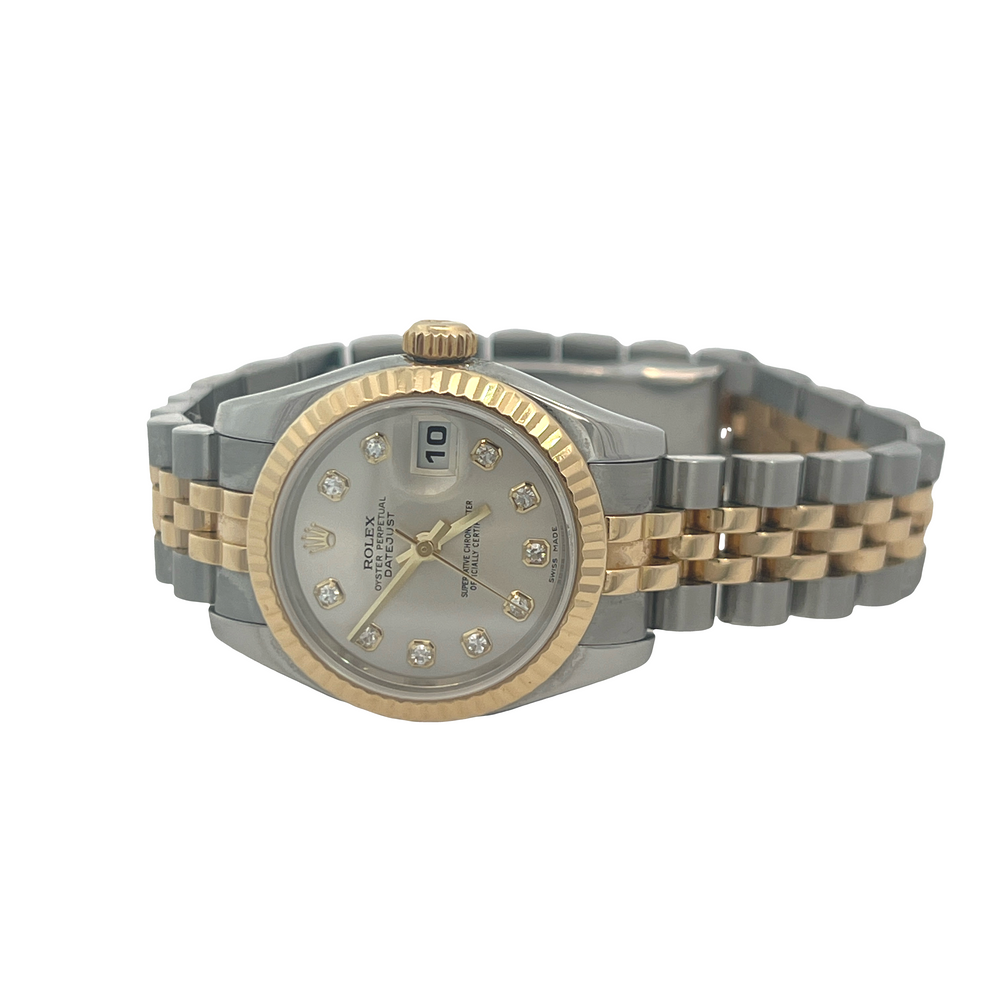 Pre-Owned Rolex Lady-Datejust 26mm Ref. 179173 Silver Diamond Dial Two-Tone Jubilee Box & Papers