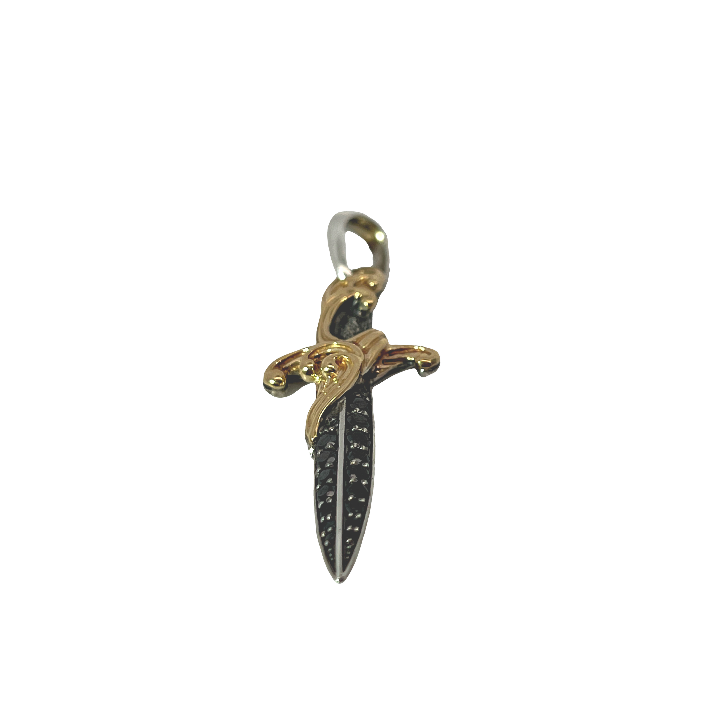 Estate David Yurman Waves Dagger Amulet Sterling Silver 18K Gold Black Diamond Pendant 44mm