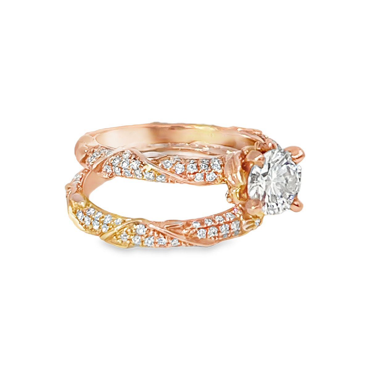 Estate Noam Carver 14K Rose Gold GIA 0.90ct Diamond Engagement Ring & Wedding Band Set – 2.15 CTW