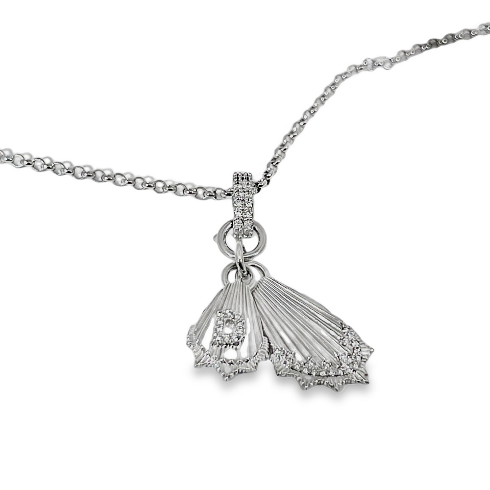Estate 18K White Gold Diamond Fan Charm Pendant Necklace
