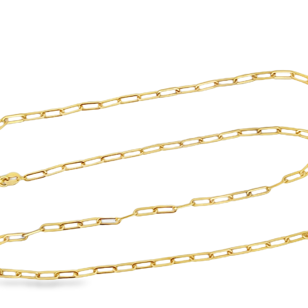 14K Yellow Gold Paperclip Link Chain Necklace, 2.1mm, 18 Inch