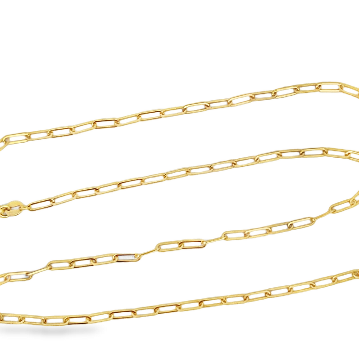 14K Yellow Gold Paperclip Link Chain Necklace, 2.1mm, 18 Inch