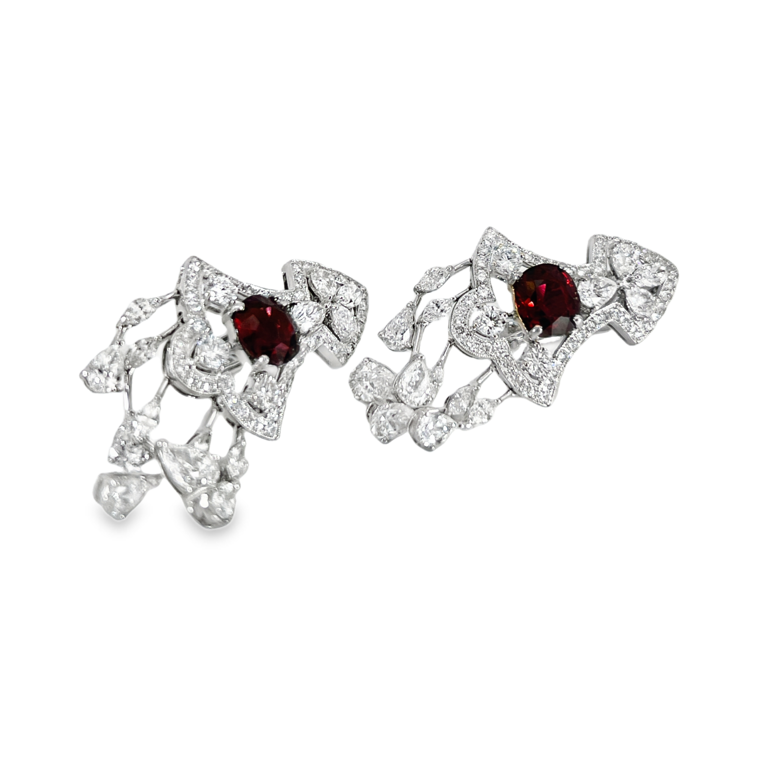 Estate Platinum Natural Red Spinel & Diamond Chandelier Dangle Earrings | Approx. 12.00 CTW Diamonds