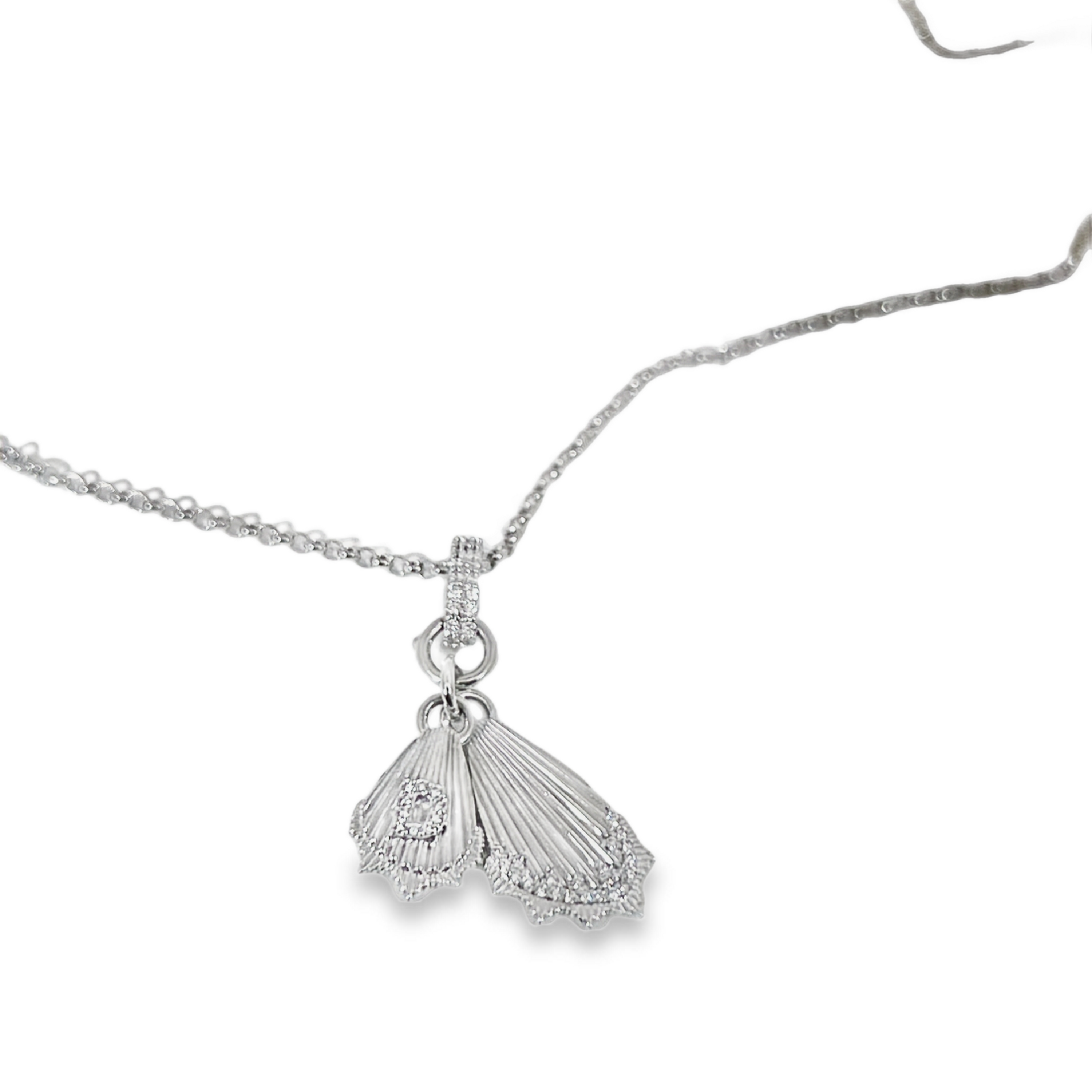 Estate 18K White Gold Diamond Fan Charm Pendant Necklace