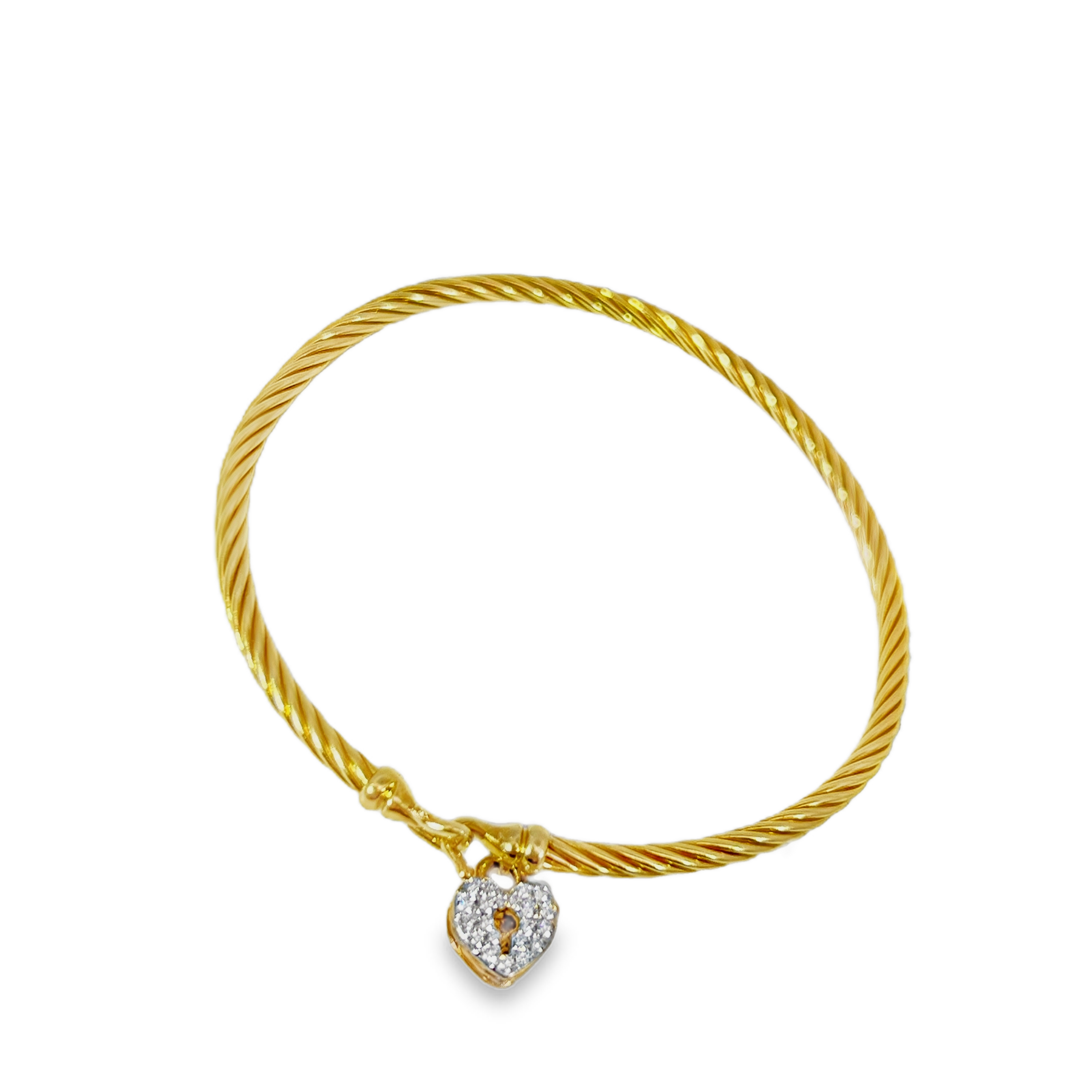 Estate David Yurman Cable Collectibles® 18K Yellow Gold Diamond Heart Padlock Bangle Bracelet – 6.25"