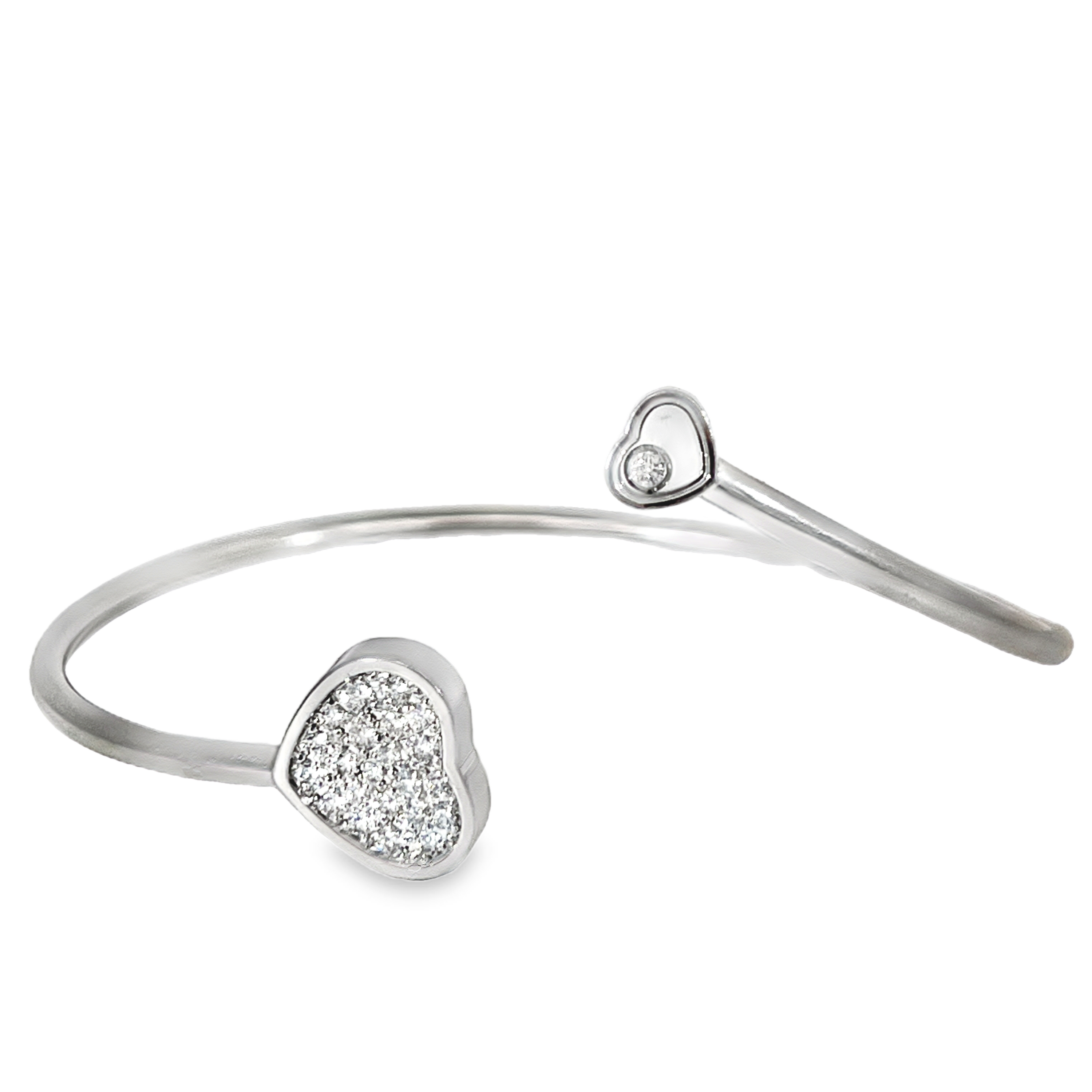 Estate Chopard Happy Hearts 18K White Gold Pavé Diamond Bangle Bracelet – Size M